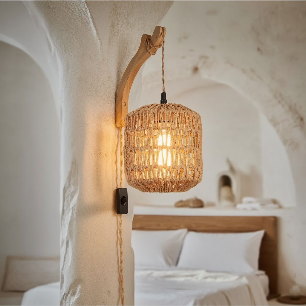 Lampe Wabi Applique Murale Intérieure en Rotin