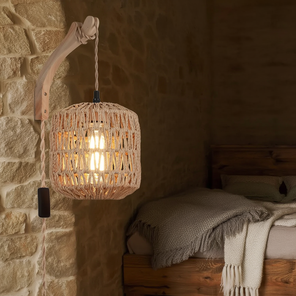 Lampe Wabi Applique Murale Intérieure en Rotin