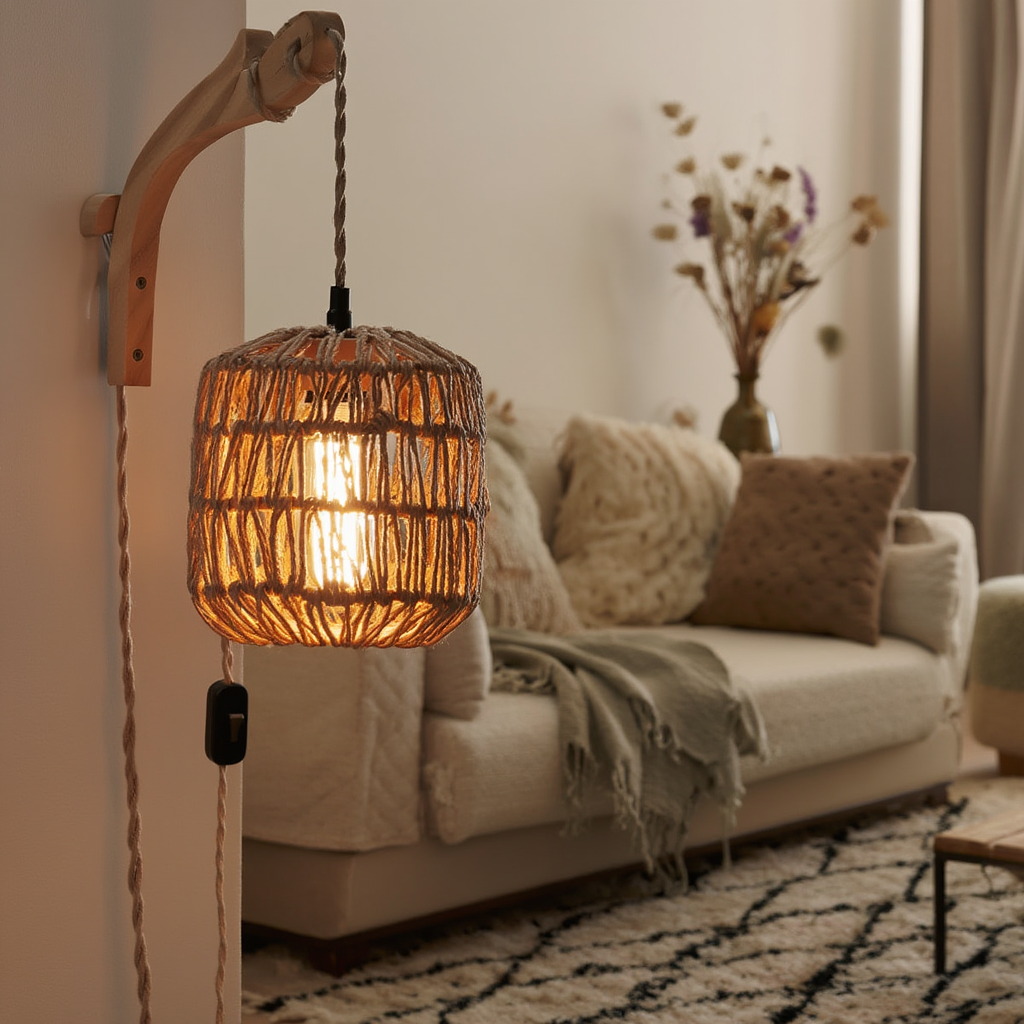 Lampe Wabi Applique Murale Intérieure en Rotin