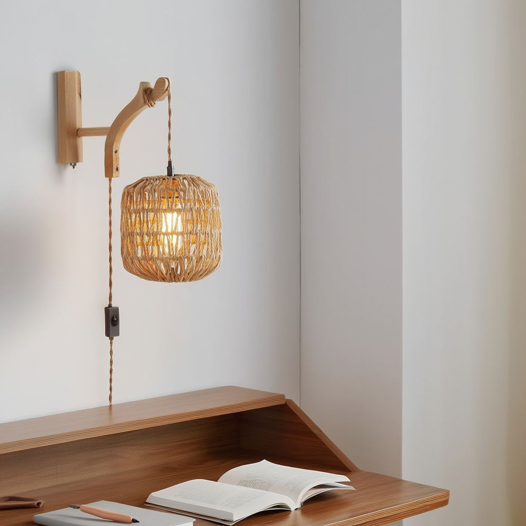 Lampe Wabi Applique Murale Intérieure en Rotin