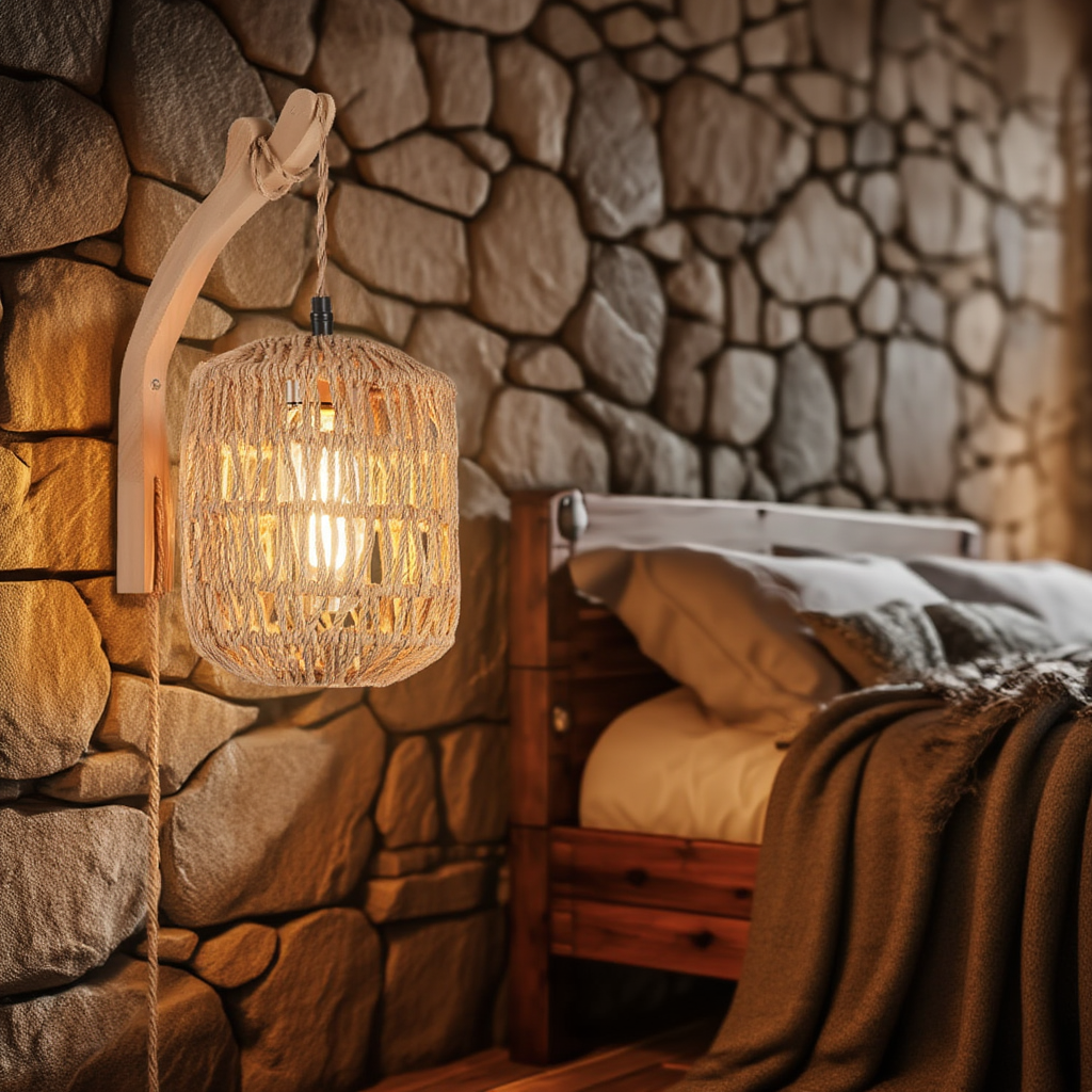 Lampe Wabi Applique Murale Intérieure en Rotin